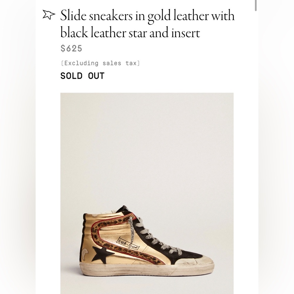 Golden Goose slides in gold leather with black leather star and insert